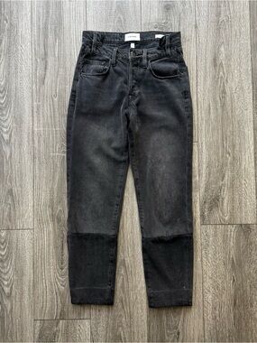 FRAME Black Washed High-Rise Straight Jeans